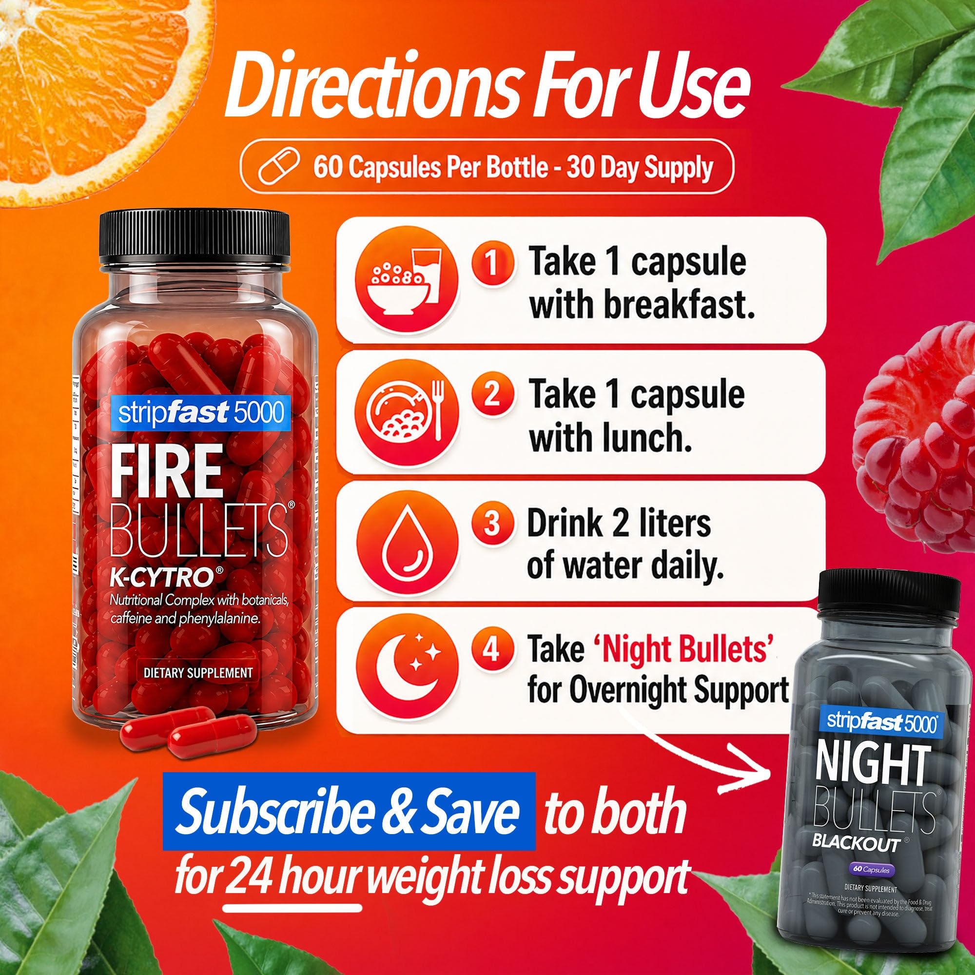 stripfast5000 ingredientes Fire Bullets mostrando té verde y cayena