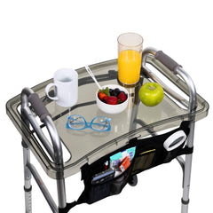 STRONGARM bandeja frontal montada en andador mostrando estabilidad y accesibilidad
