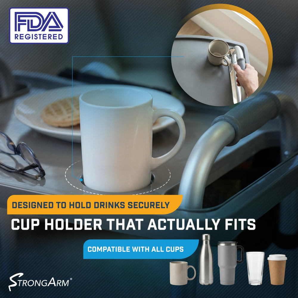 STRONGARM portavasos con taza estable que evita derrames y mantiene bebida accesible