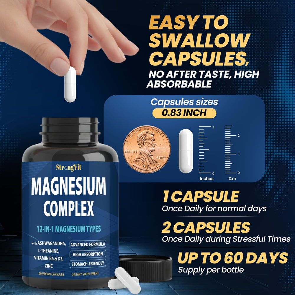 Cápsula StrongVit abierta mostrando polvo fino del complejo magnésico