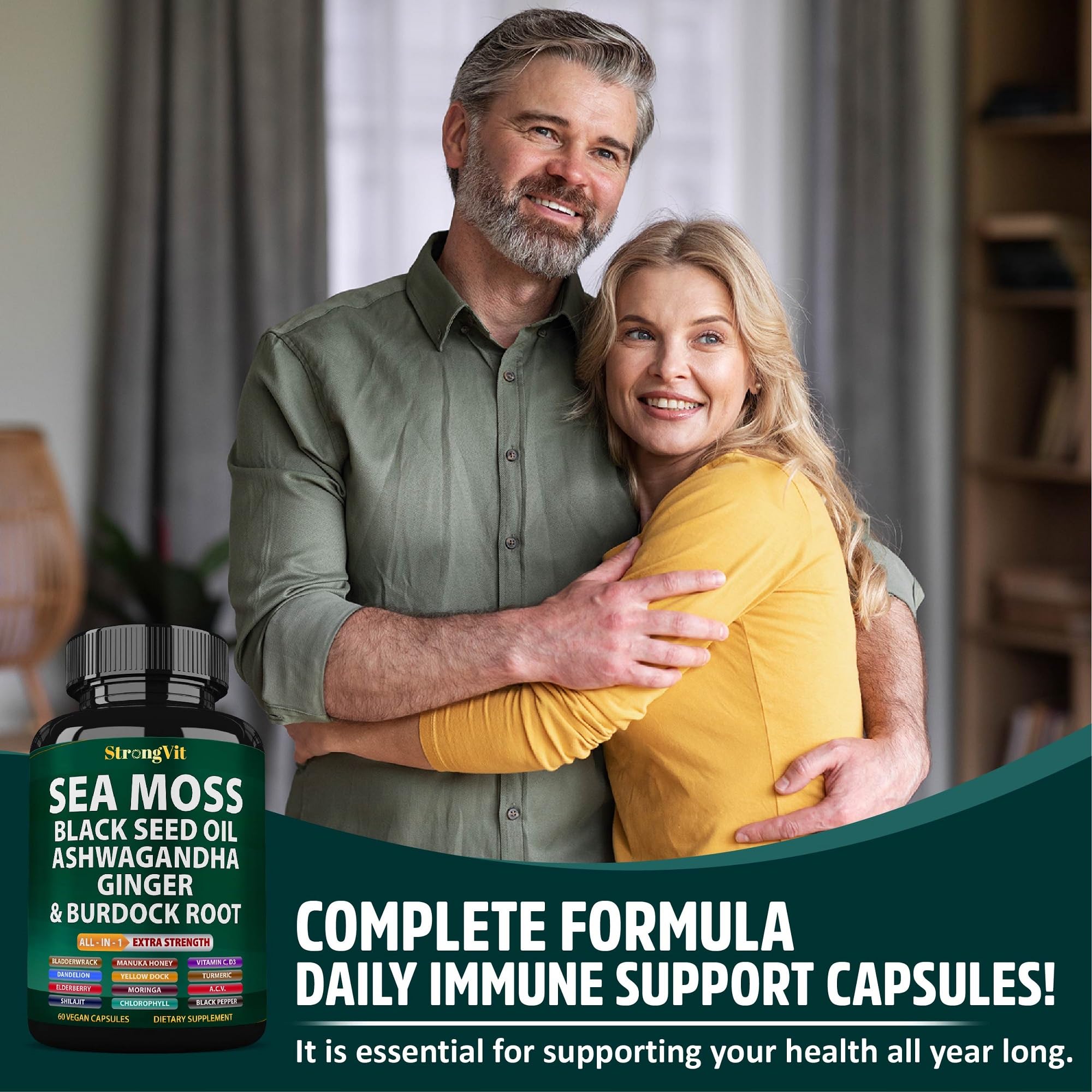 StrongVit cápsula en mano para escala, tamaño práctico para tomar