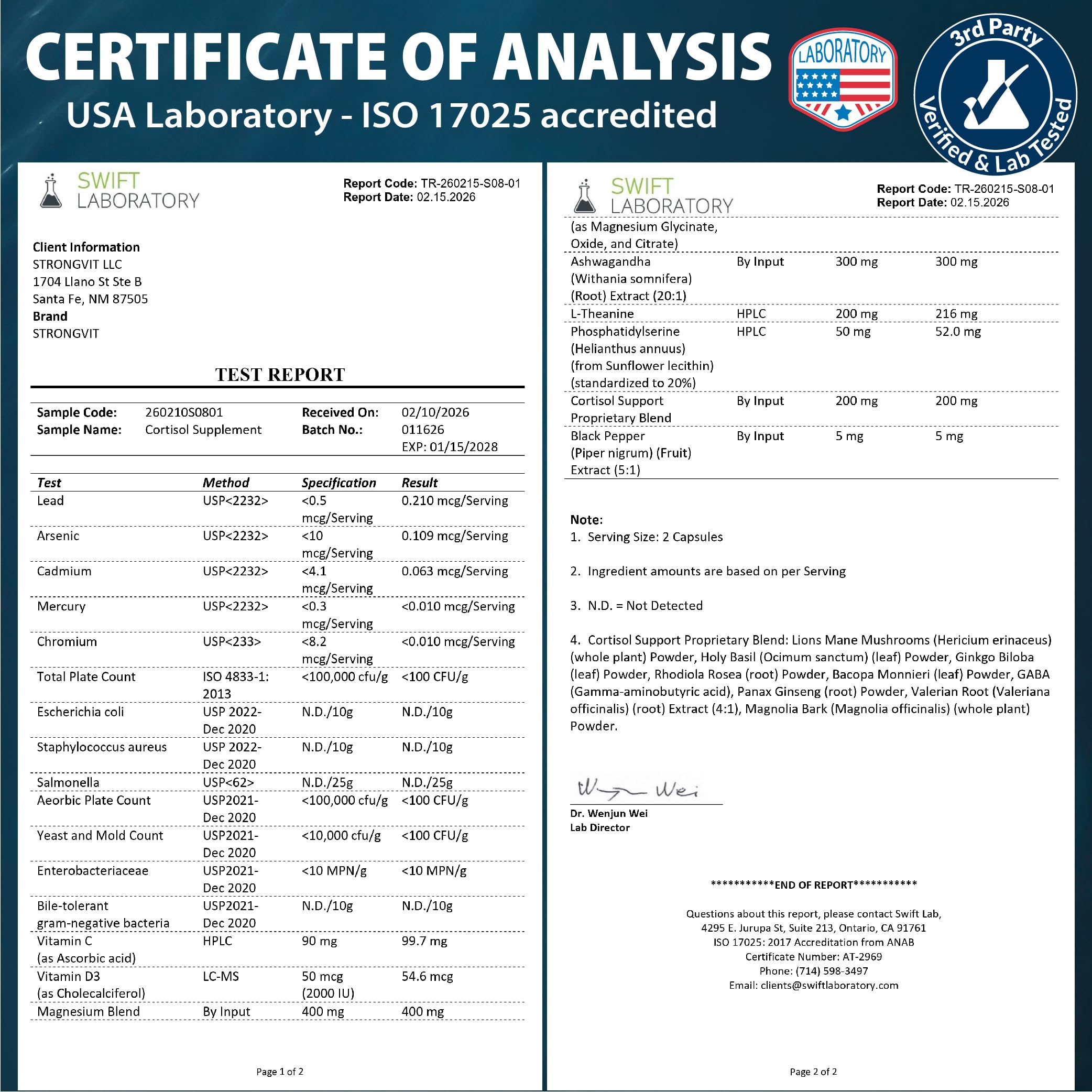 StrongVit etiqueta legible con lista de ingredientes y beneficios