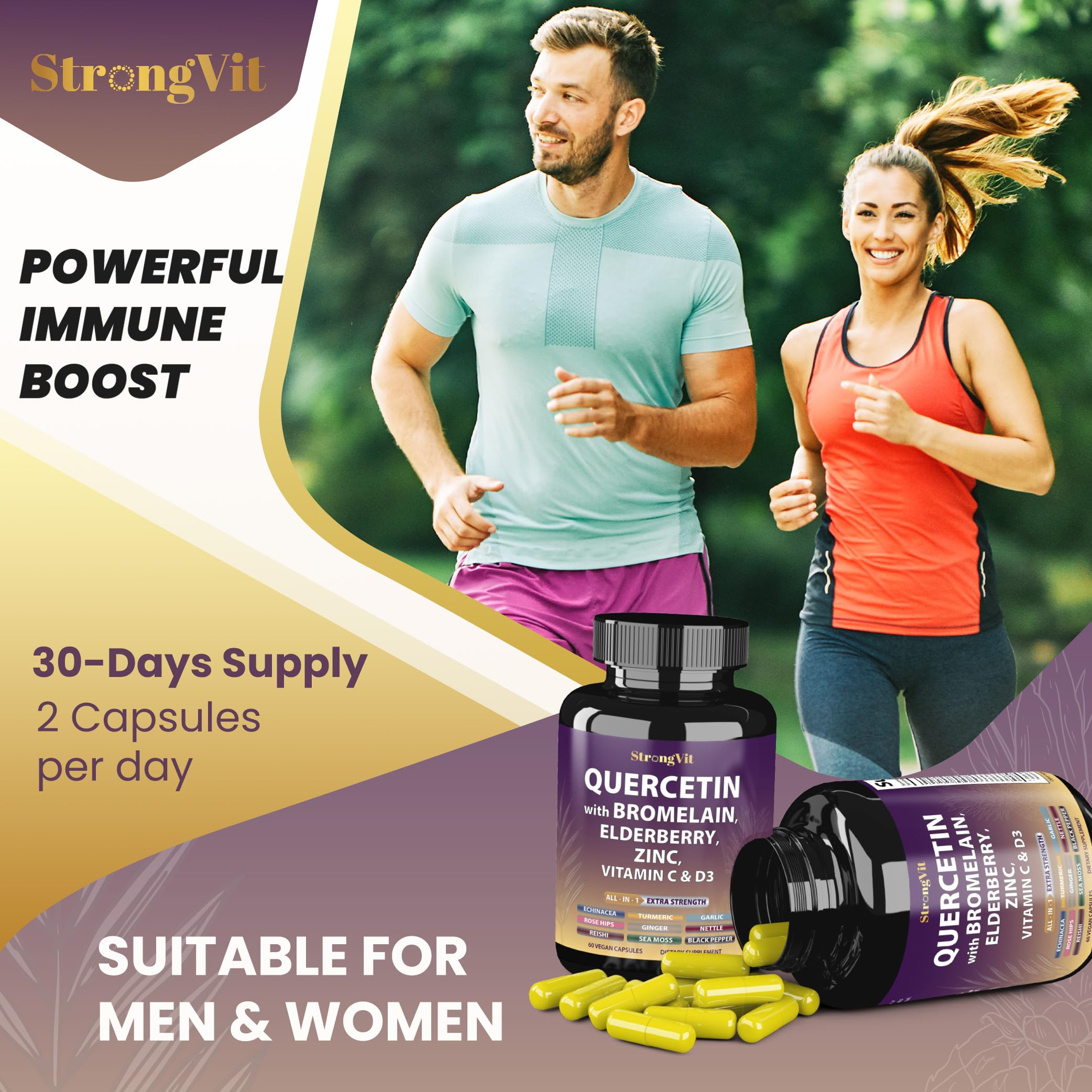 StrongVit frasco en mano para comparar tamaño y fácil dosificación