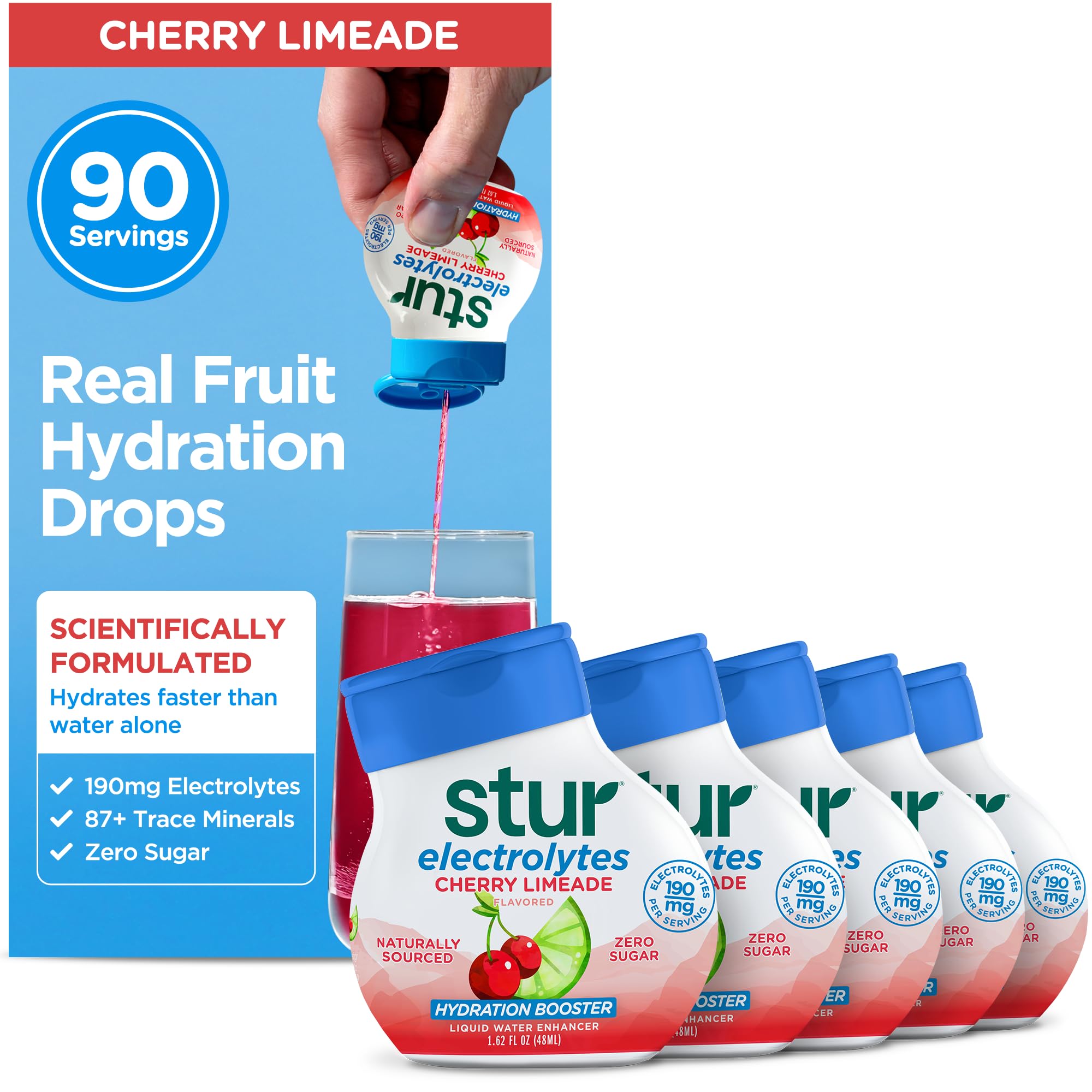 Stur Cherry Limeade vista frontal del envase mostrando diseño y tamaño útil