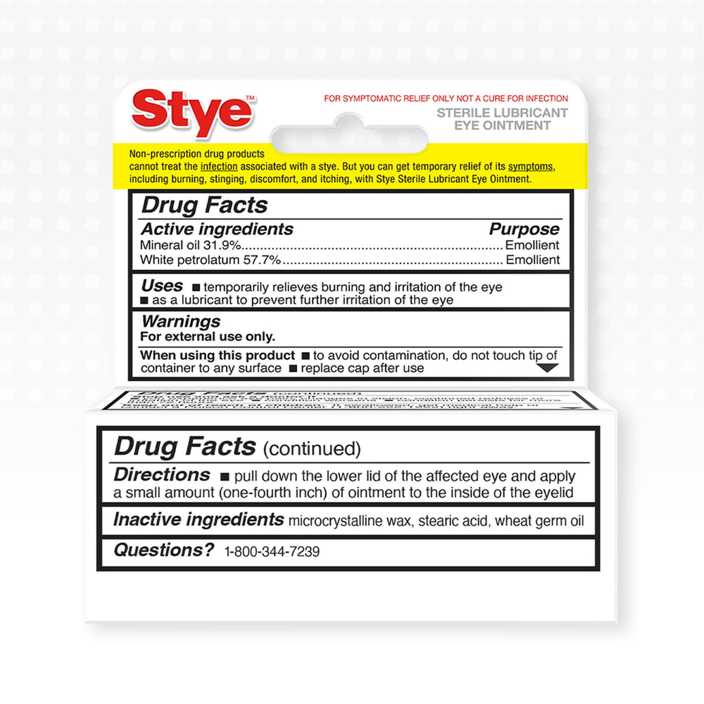 Stye envase lateral 0.125 oz que subraya formato compacto y esterilidad