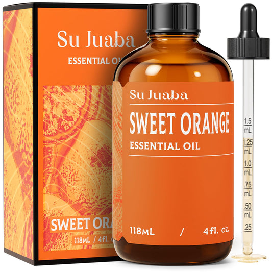 SU JUABA frasco ámbar de aceite de naranja mostrando protección y conservación