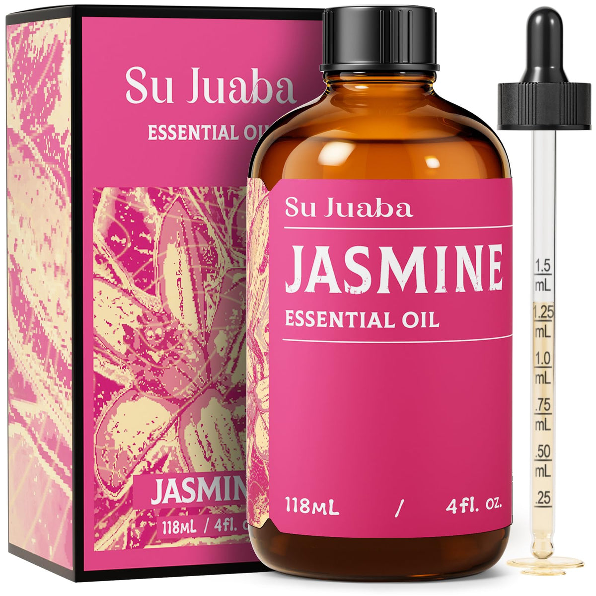 SU JUABA frasco delantero mostrando etiqueta y gotero, protección de aroma