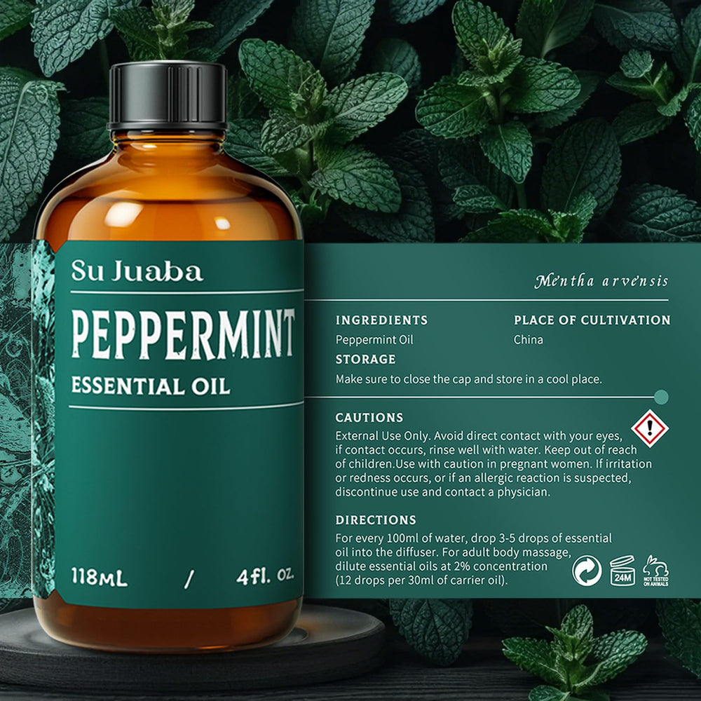 SU JUABA aceite de menta en estantería creando ambiente limpio y fresco