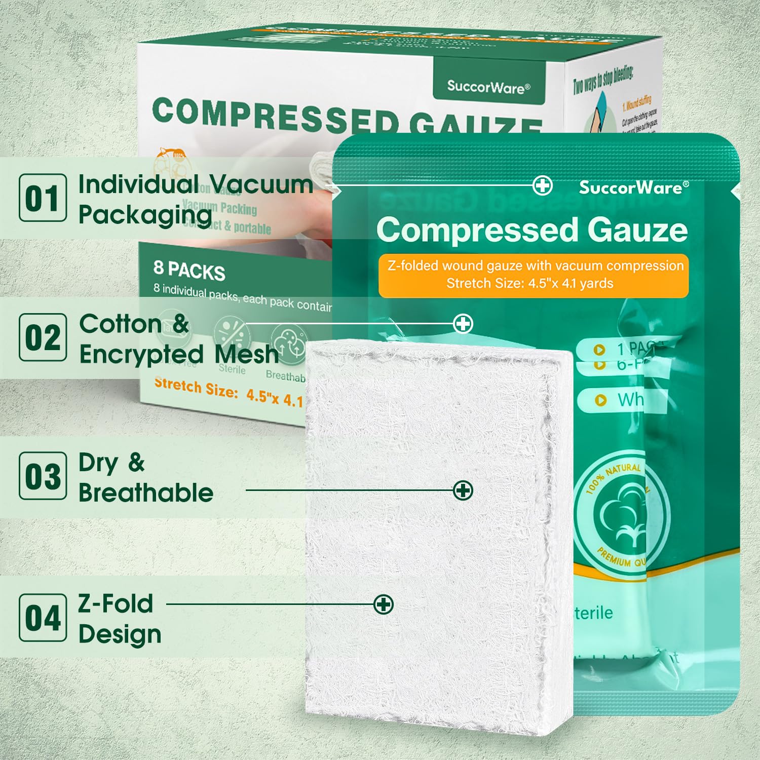 SuccorWare gasa completamente desplegada mostrando tamaño y capas absorbentes