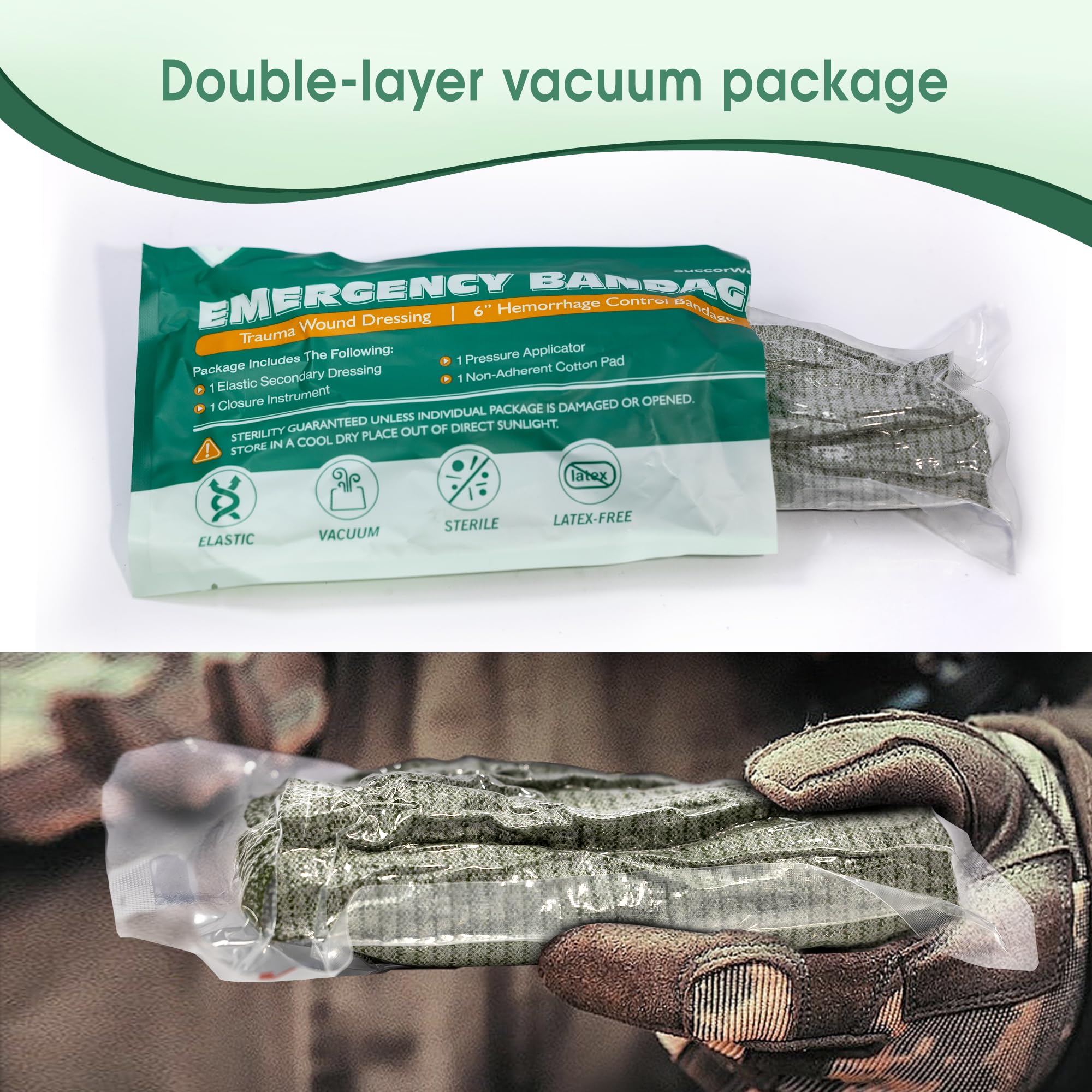 SuccorWare venda desplegada mostrando textura elástica y cierre seguro