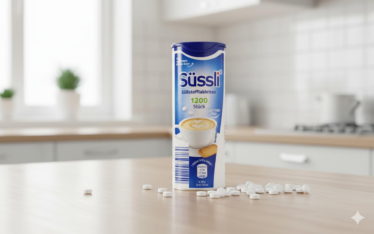 Suessli pastilla en uso sobre café indicando dosificación precisa y comodidad
