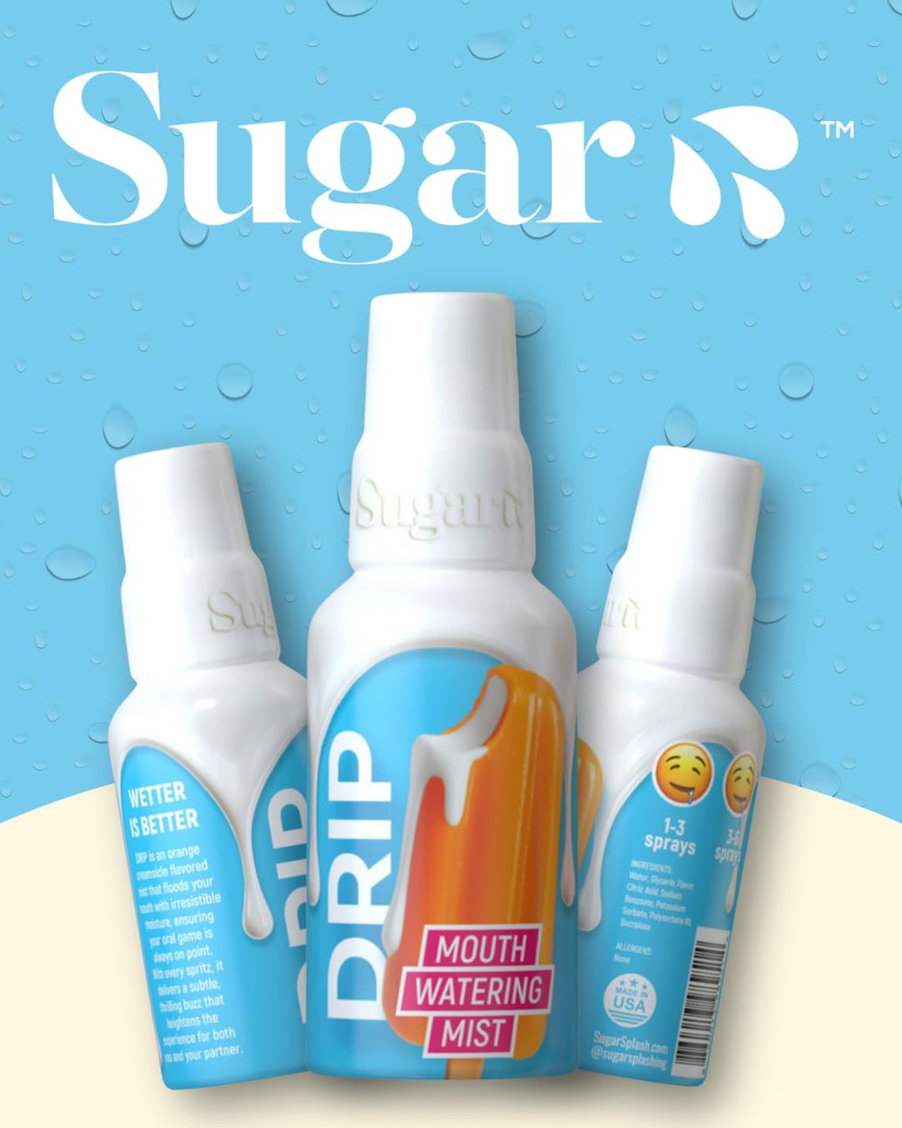 SUGAR SPLASH persona usando DRIP durante viaje aporta comodidad y frescura en movimiento