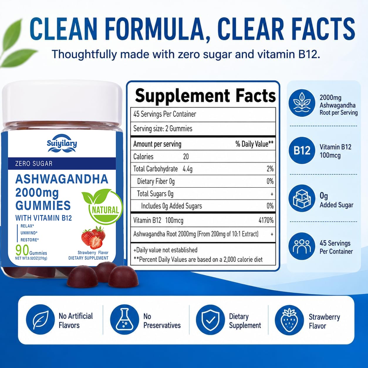 Suiyilary detalle de etiqueta con ingredientes claros y ventaja
