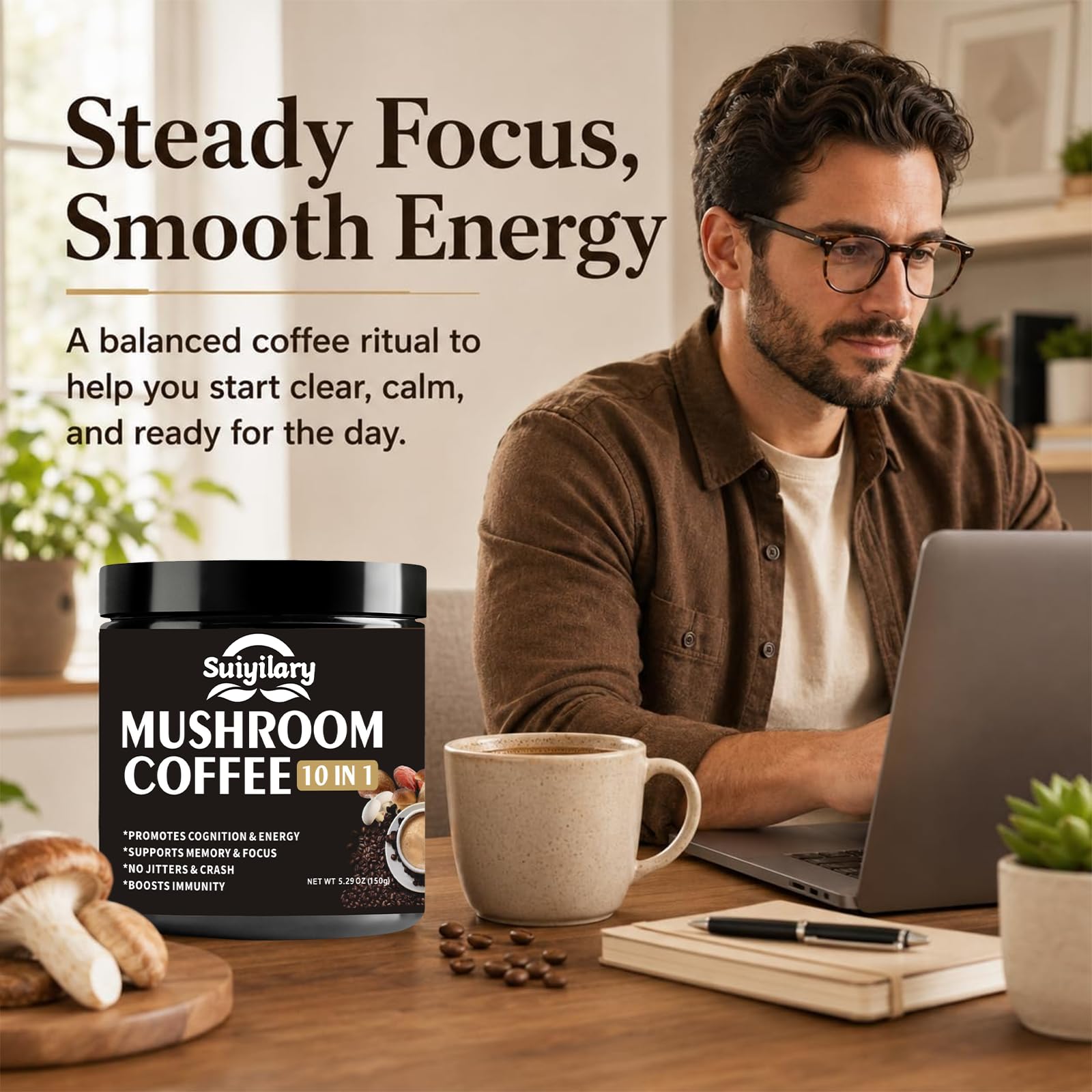 Suiyilary taza preparada que sugiere energía suave y sabor agradable