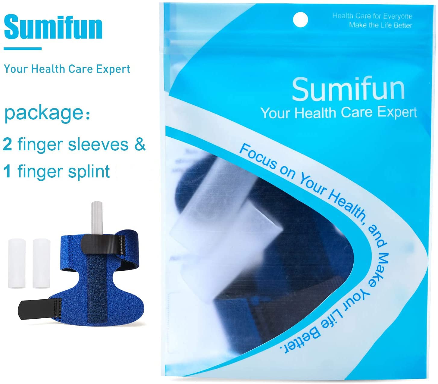 Sumifun primer plano de dedo inmovilizado mostrando alineación y protección