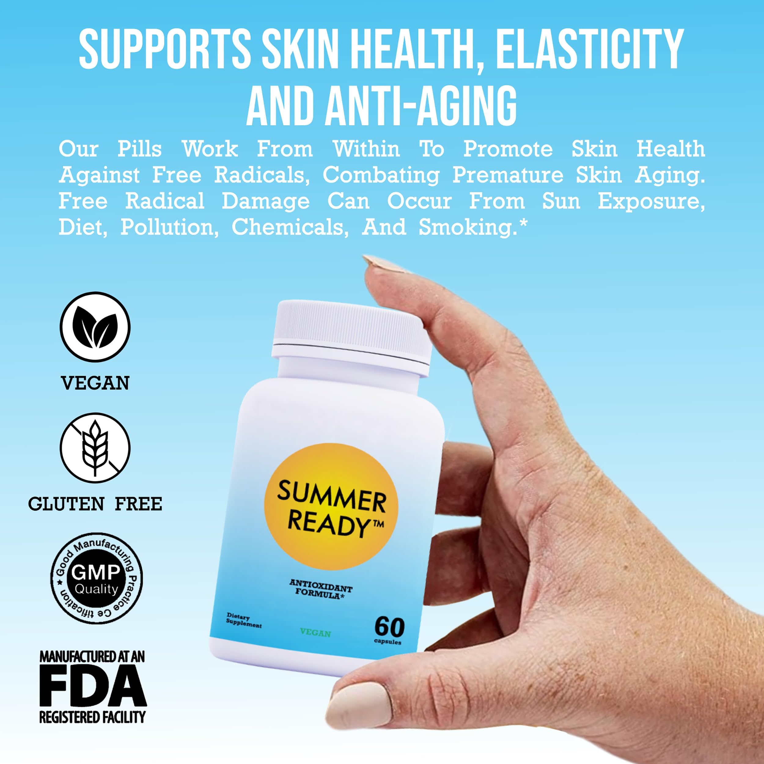 Summer Ready etiqueta con lista de ingredientes y pureza certificada