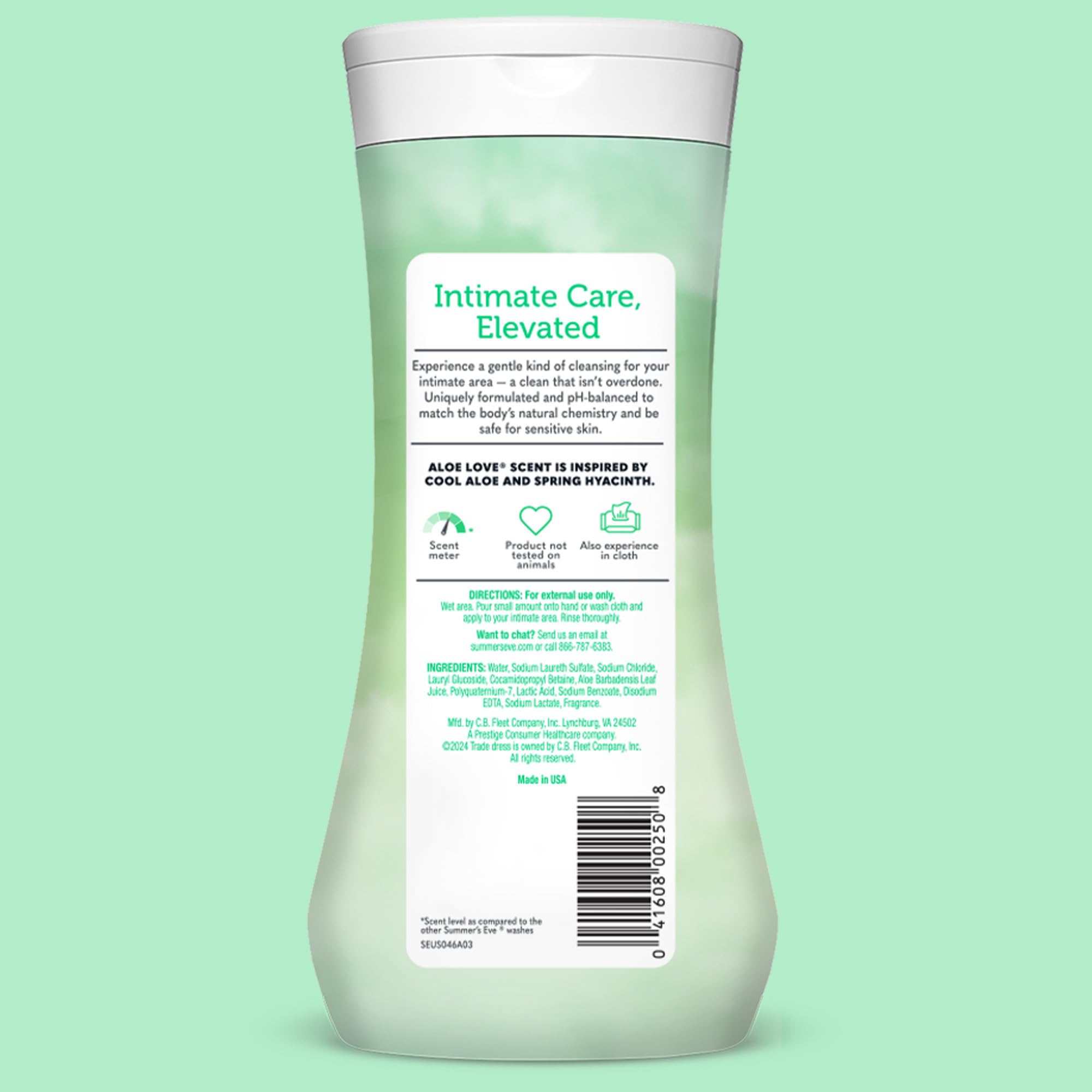 Summer's Eve lista de ingredientes que resalta fórmula hipoalergénica