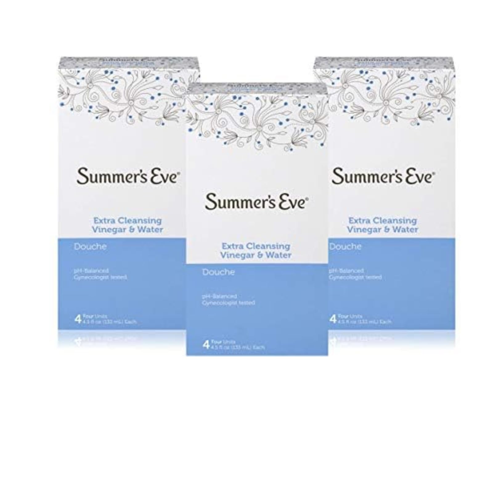 Summer's Eve vista frontal del envase mostrando etiquetado y beneficio de frescura