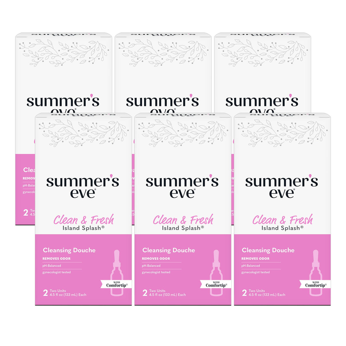 Summer's Eve empaque frontal mostrando Island Splash y beneficio de frescura