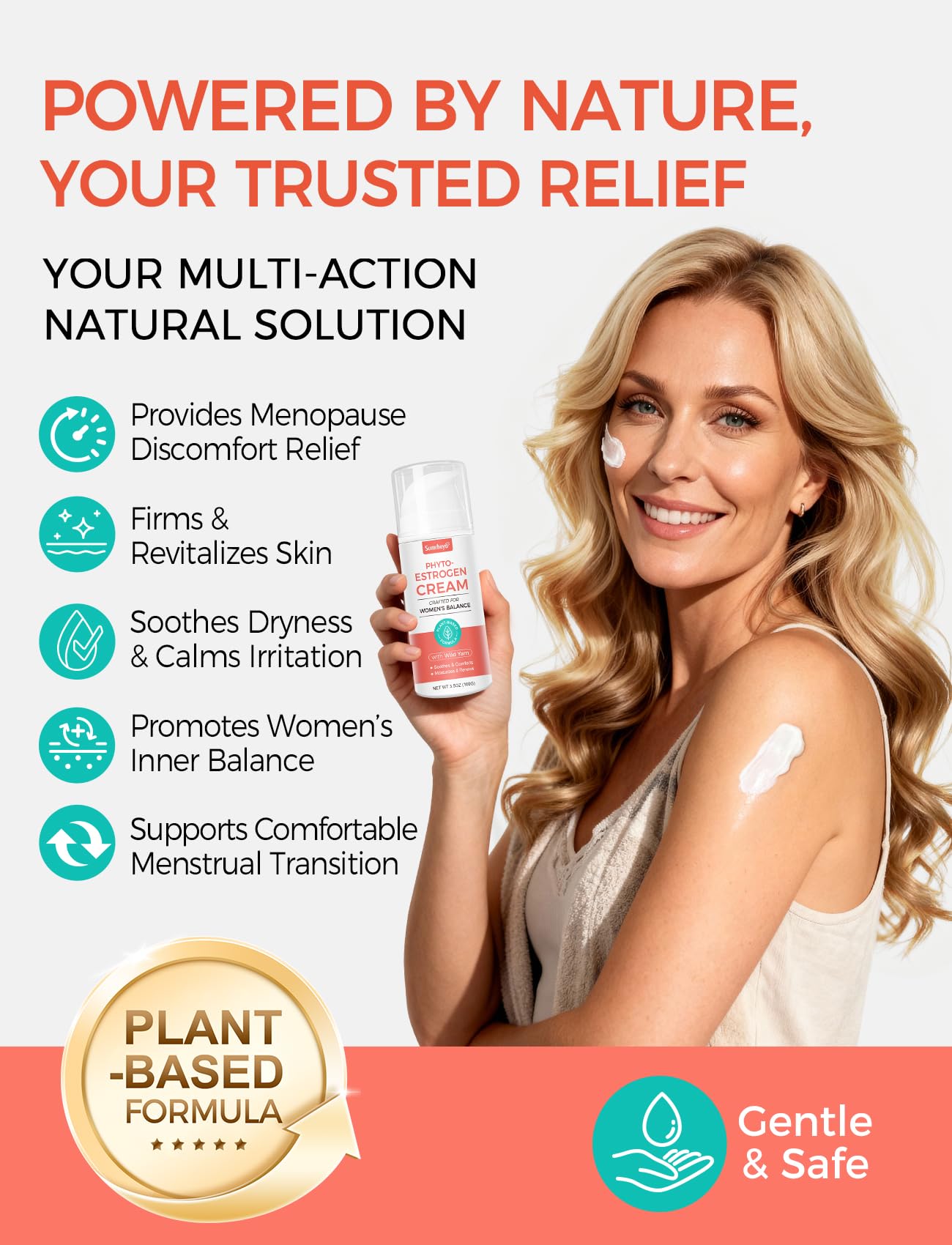 Sumrheya crema aplicada en el rostro para suavizar y calmar piel seca