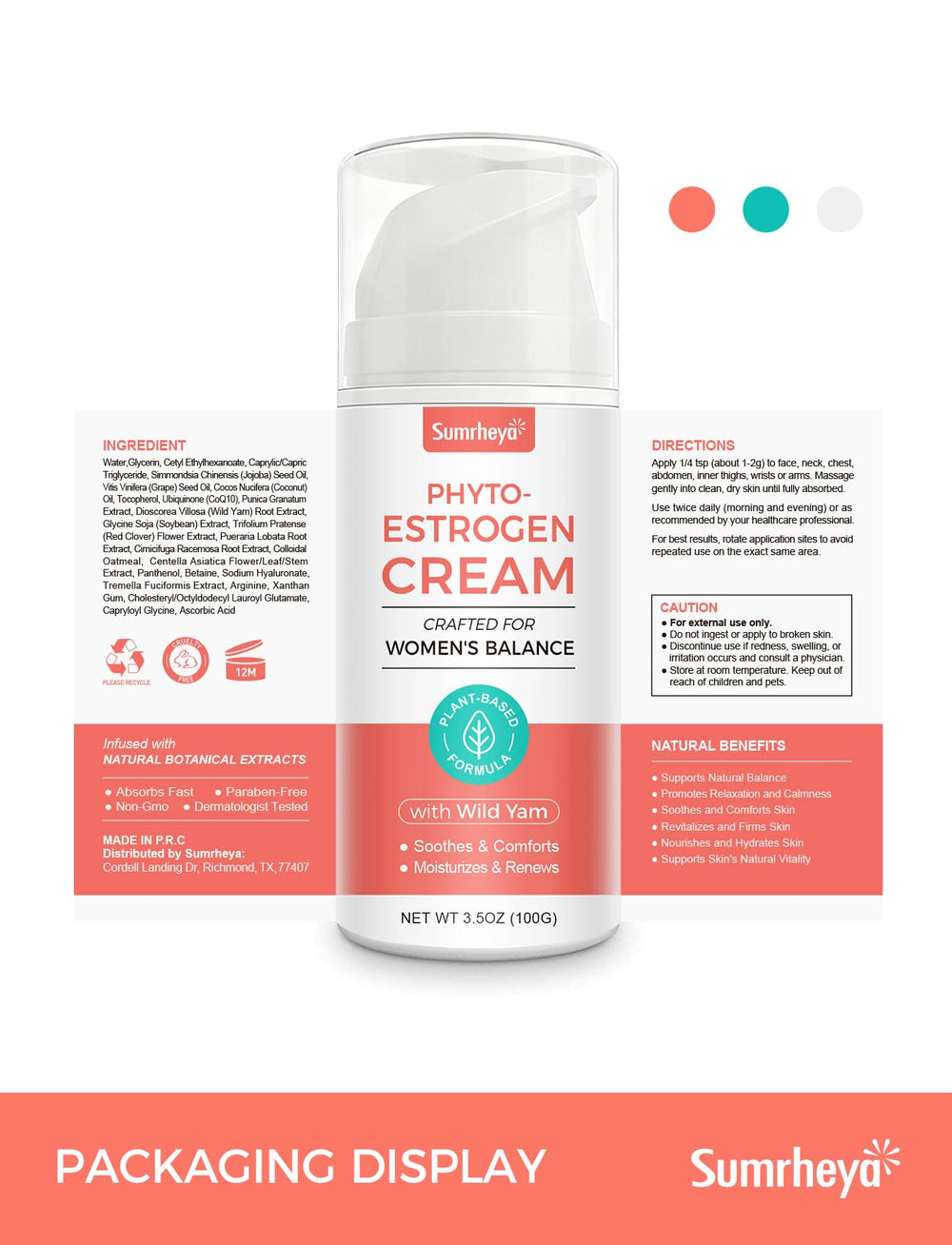 Sumrheya packaging abierto con crema lista para uso diario