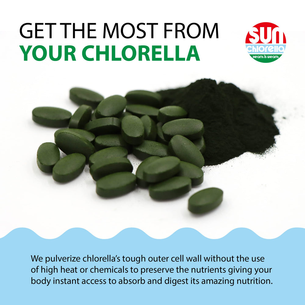 Sun Chlorella en escena de desayuno como complemento vegetal diario