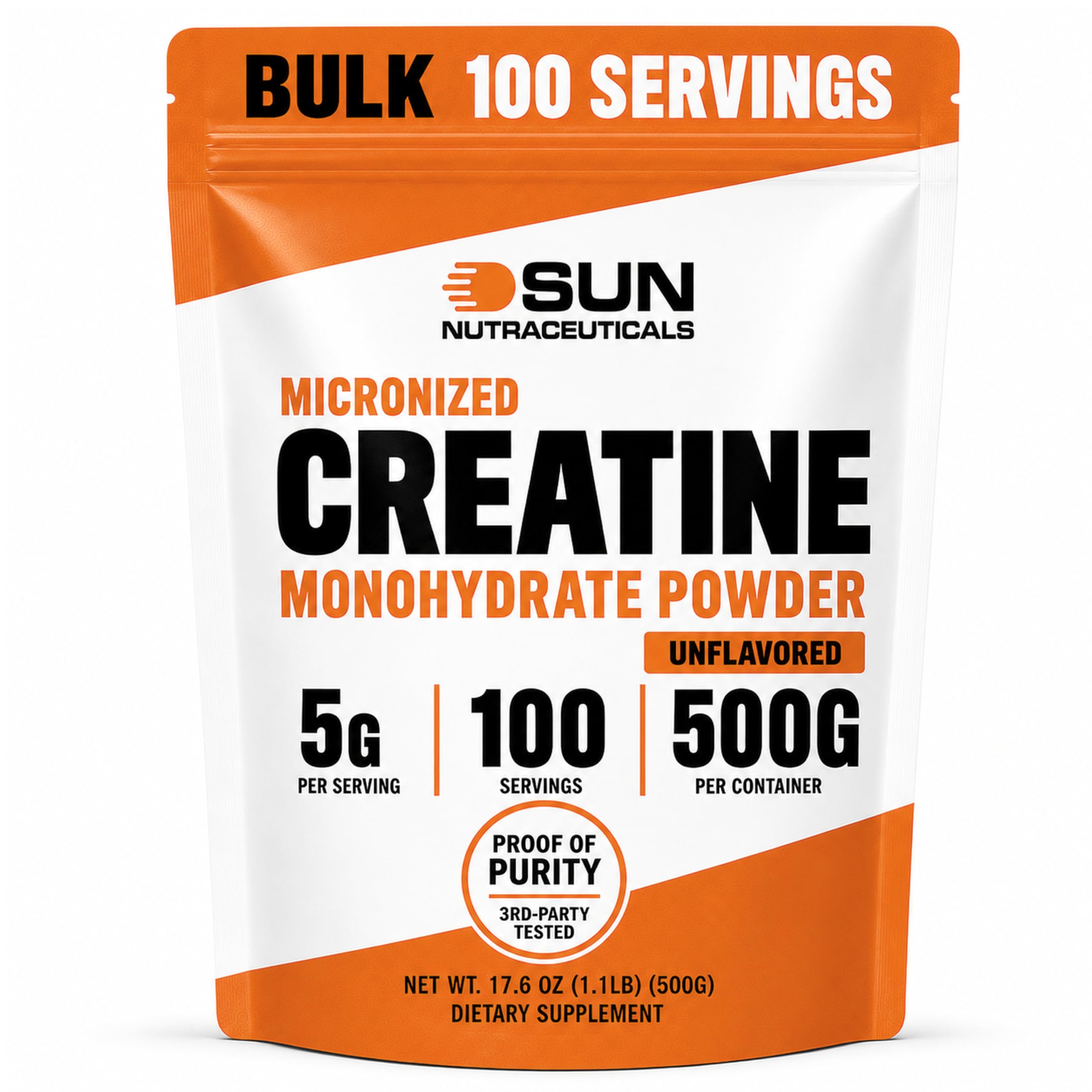 Sun Nutraceuticals frente del envase mostrando diseño y tamaño 500 g, claridad de marca