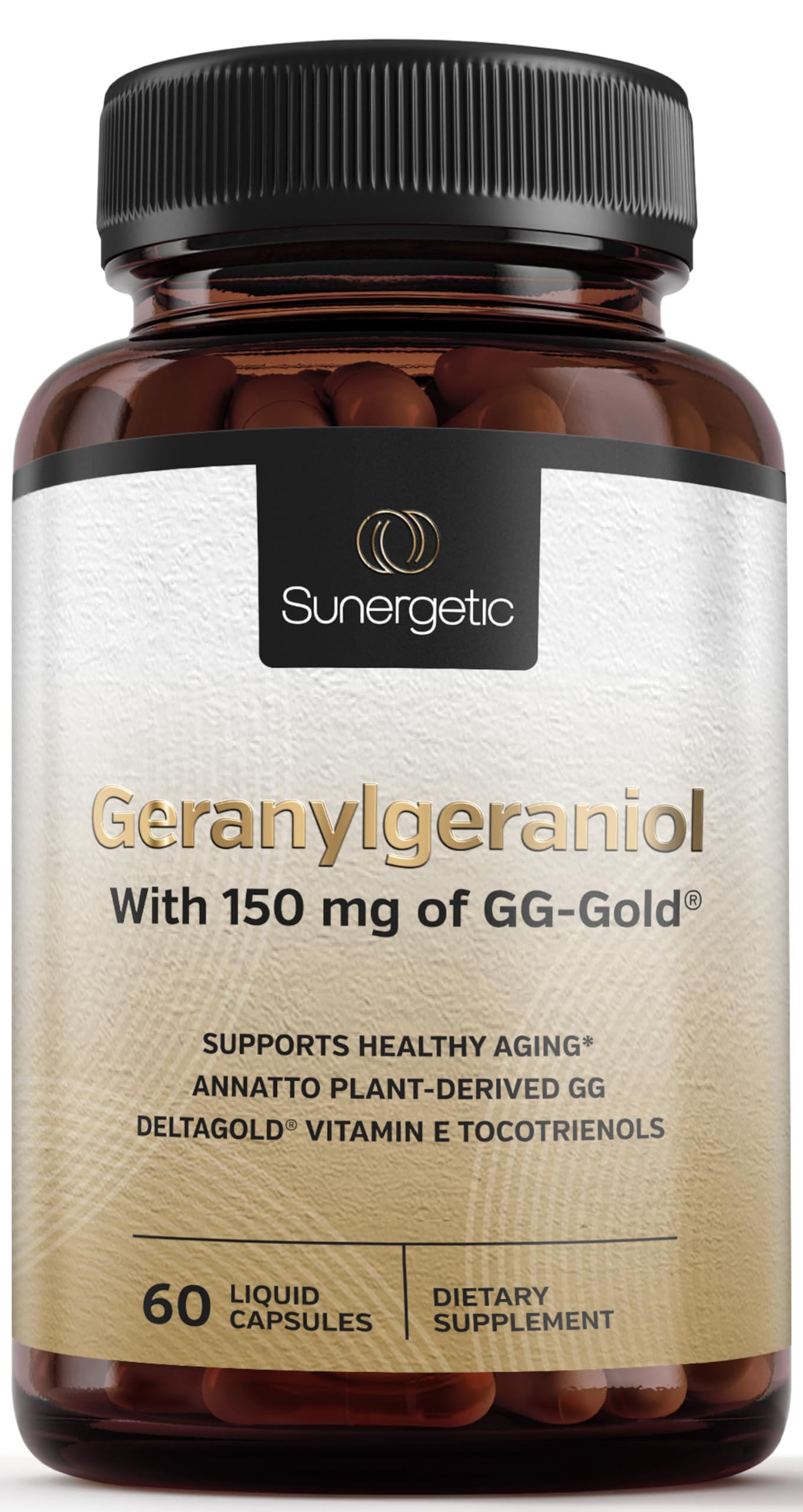 Sunergetic frasco frontal GG-GOLD mostrando presentación y cantidad