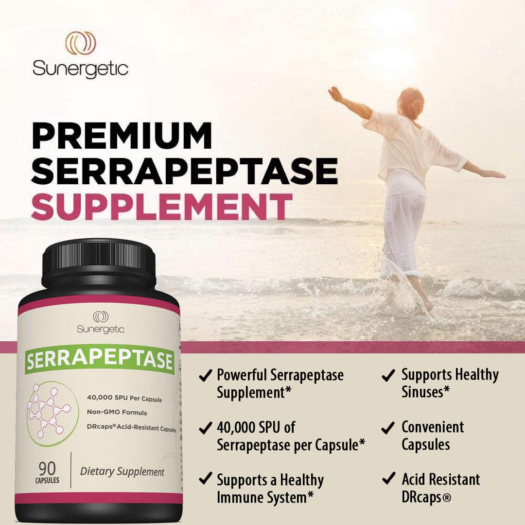 Sunergetic Serrapeptase: caja exterior que facilita el almacenamiento en casa.