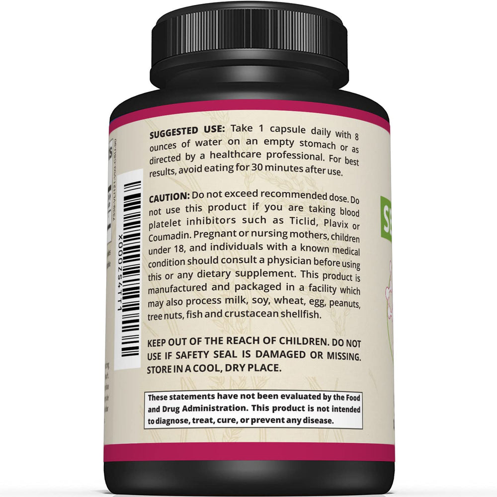 Sunergetic Serrapeptase: etiqueta frontal para claridad de dosis y uso.