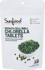 Sunfood Superfoods empaque frontal de chlorella, información clara y beneficio práctico