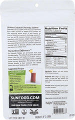 Sunfood Superfoods primer plano de textura de tabletas, muestra pureza y compactación