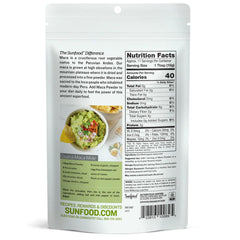Sunfood Superfoods maca servido en batido saludable visualizando uso diario