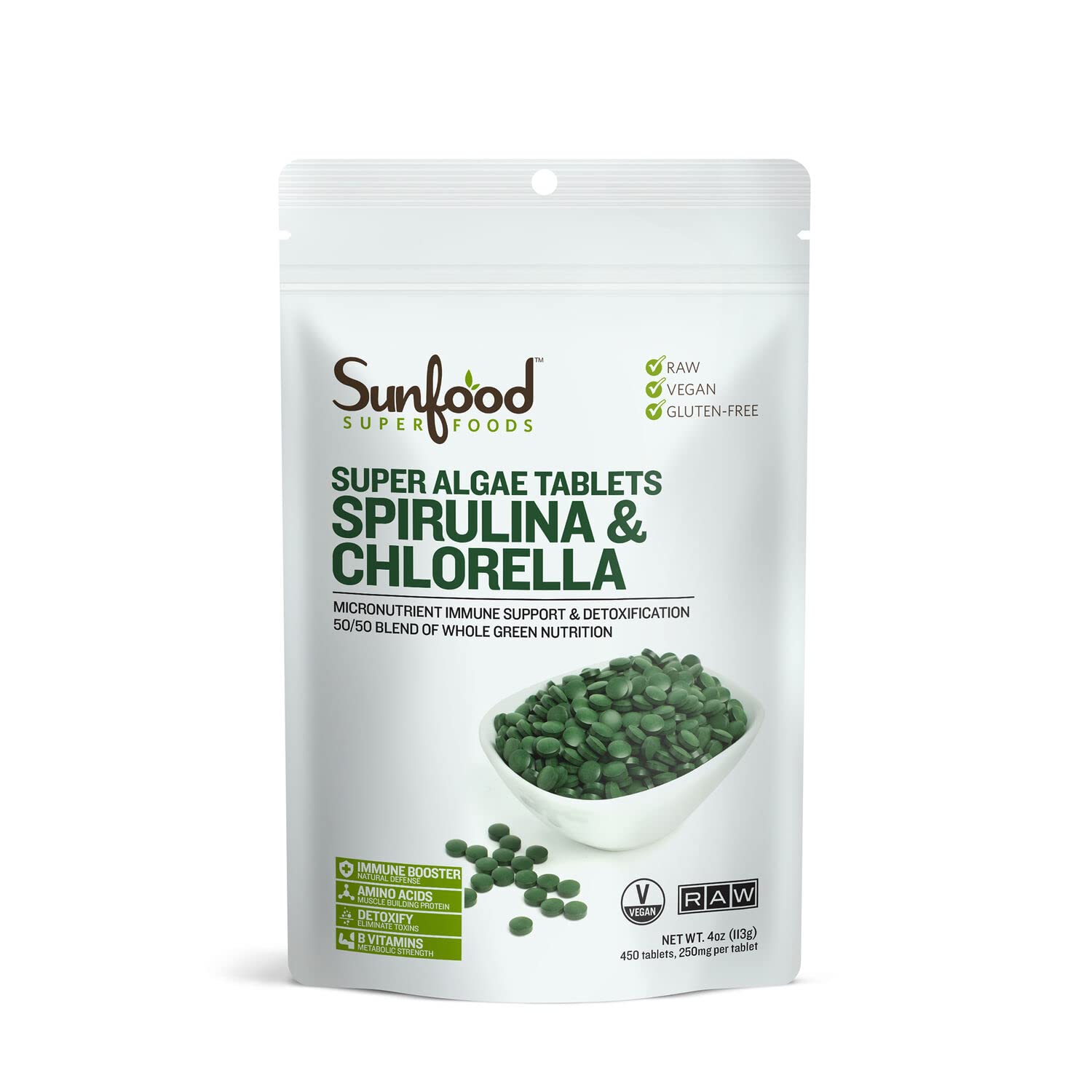 Sunfood Superfoods paquete frontal mostrando etiqueta y peso 4 oz, fácil identificación