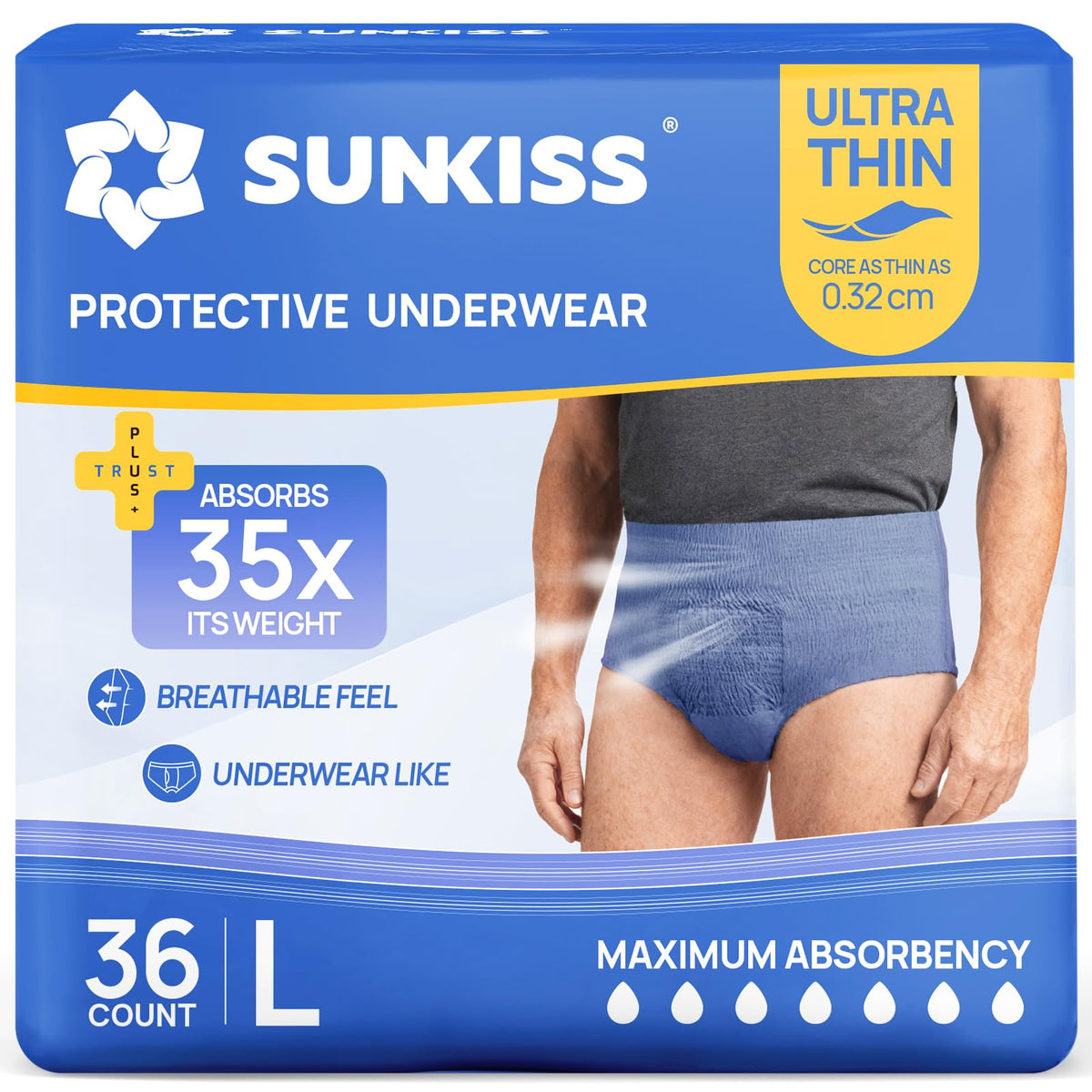 SUNKISS empaque frontal azul mostrando 36 unidades y cómoda organización