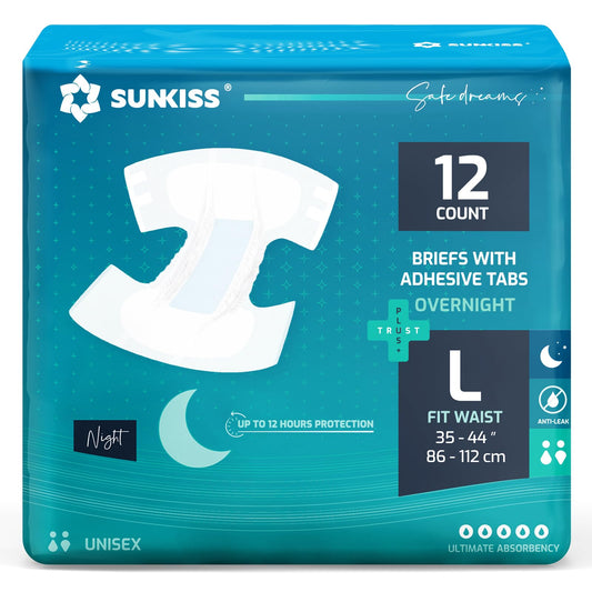 SUNKISS frente del empaque mostrando la talla L y beneficio de alta absorción