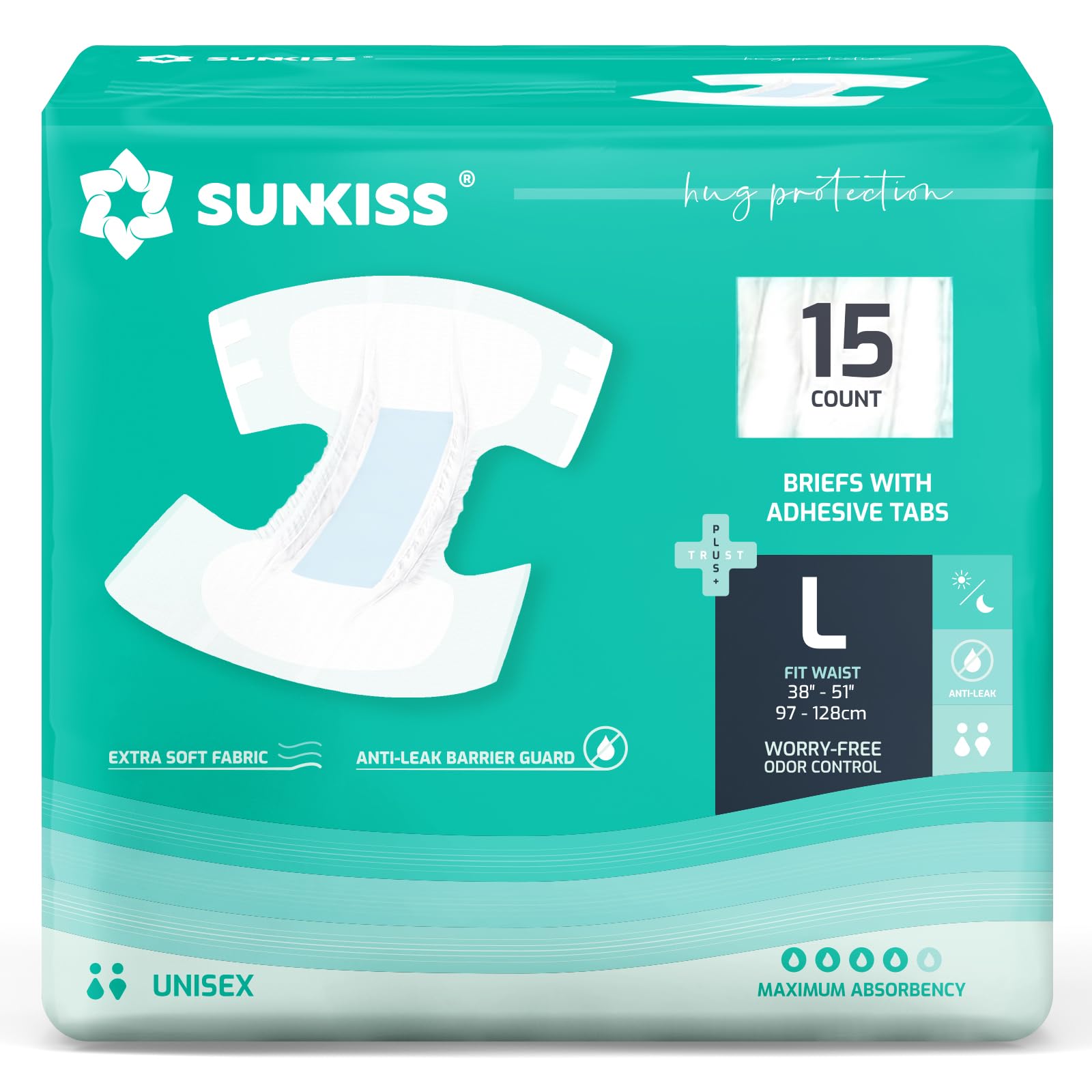 SUNKISS frente del empaque mostrando 15 unidades y beneficio de alta absorción