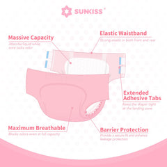 SUNKISS pañal en uso por cuidador, facilita cambios rápidos y discretos