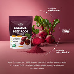 Batido rojo preparado con SunLab Essentials, aporte vegetal rápido