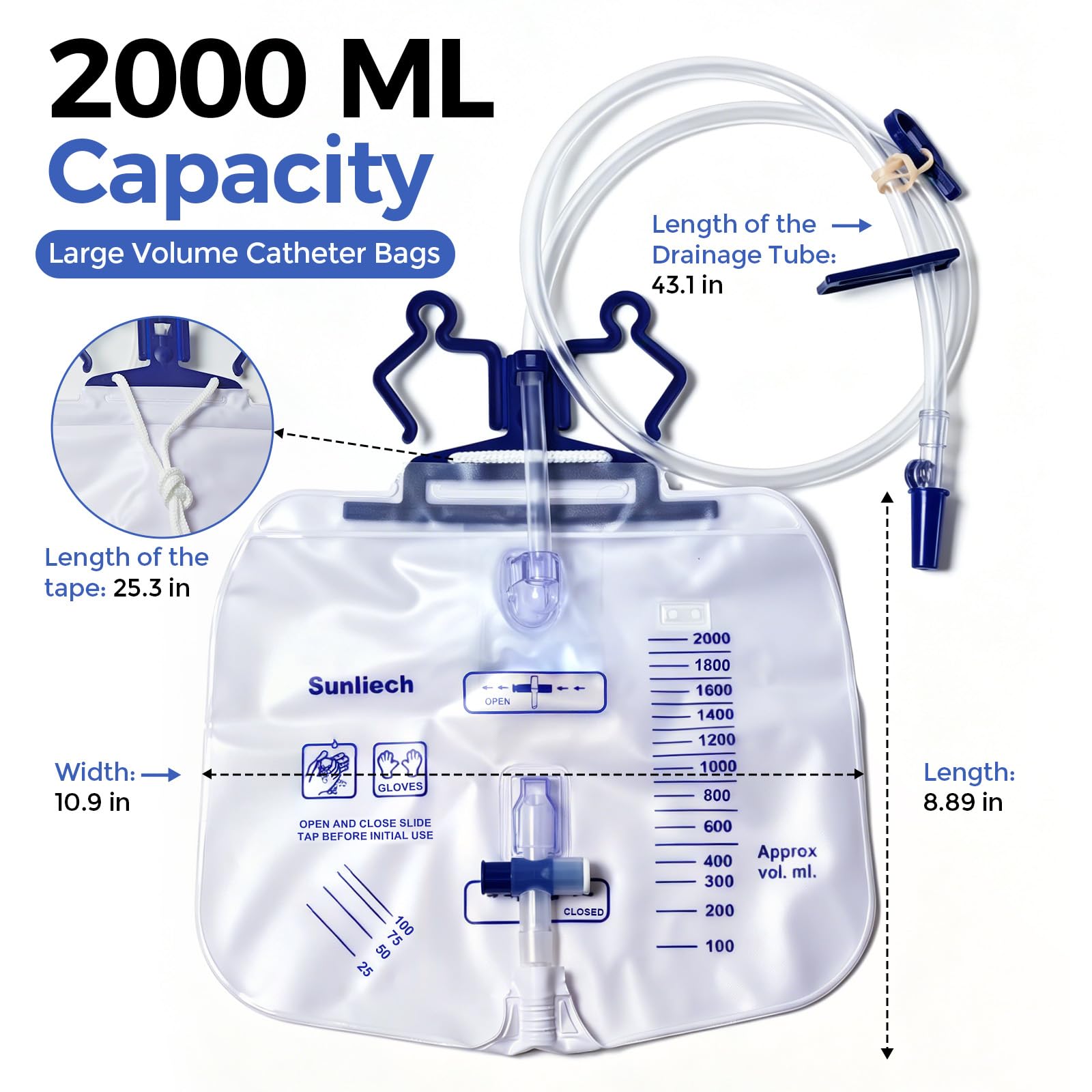Sunliech comparación de tamaño con mano mostrando la escala y capacidad 2000 ml