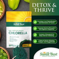 Etiqueta de Sunlit Best con certificados USDA Organic y sellos de pureza visibles