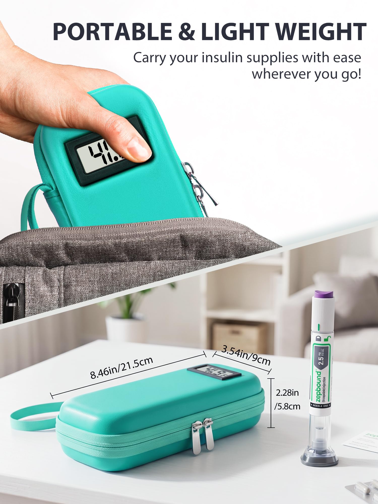 SUNMON estuche en uso dentro de bolso de mano, transporte discreto y seguro
