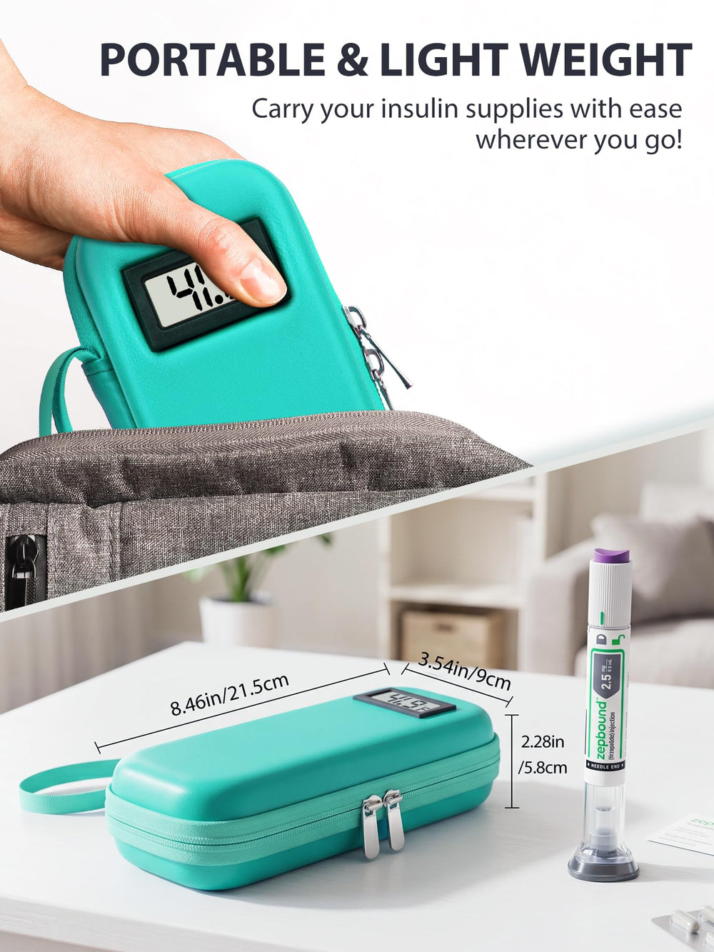 SUNMON estuche en uso dentro de bolso de mano, transporte discreto y seguro