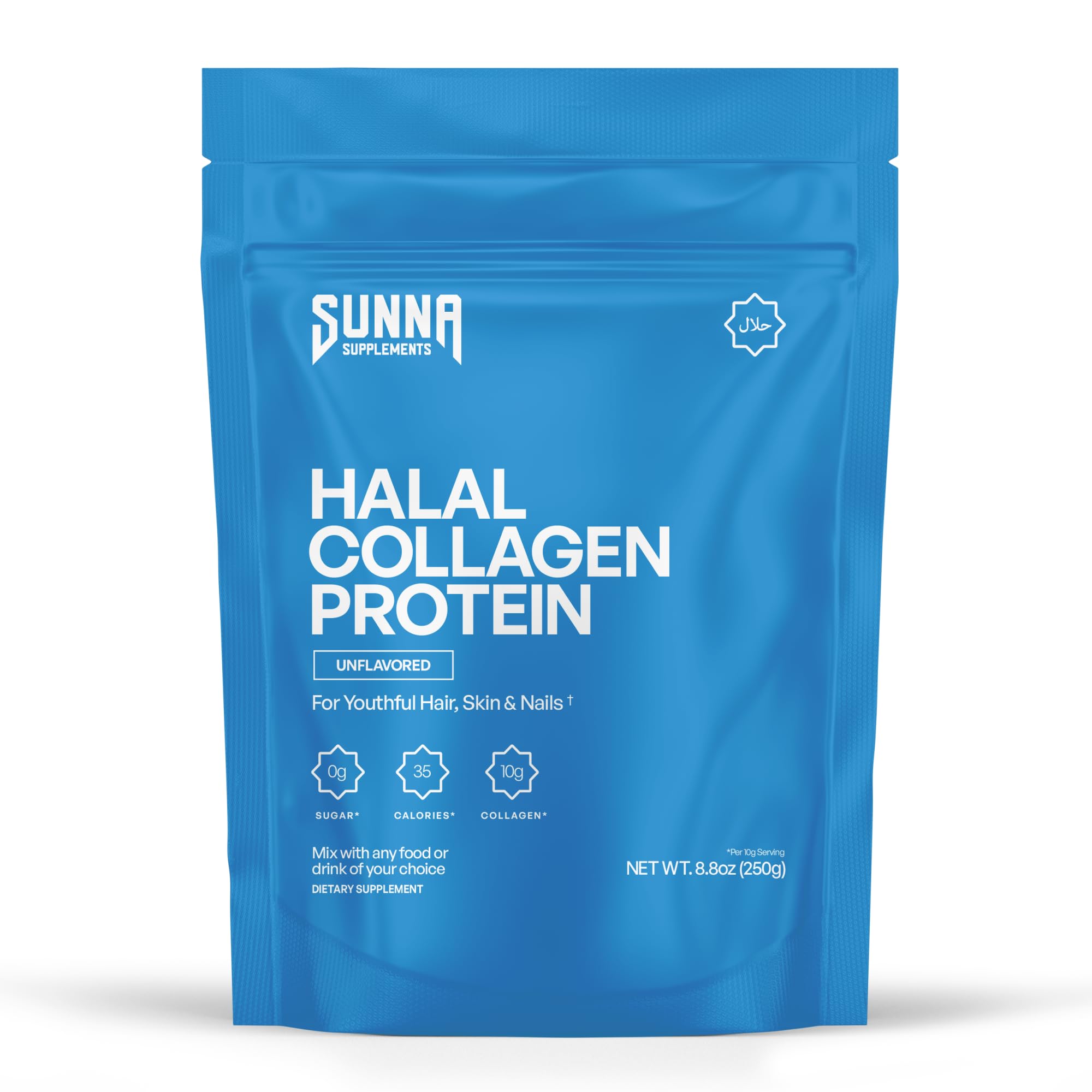 SUNNA SUPPLEMENTS frontal del envase mostrando producto puro y sin sabor