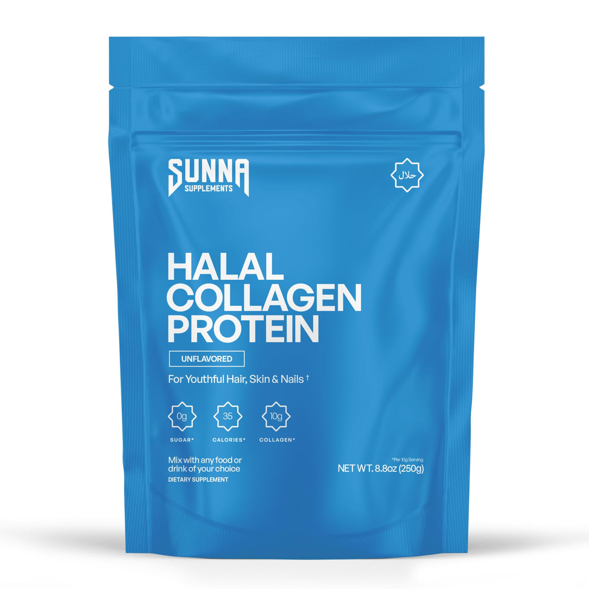 SUNNA SUPPLEMENTS frontal del envase mostrando producto puro y sin sabor