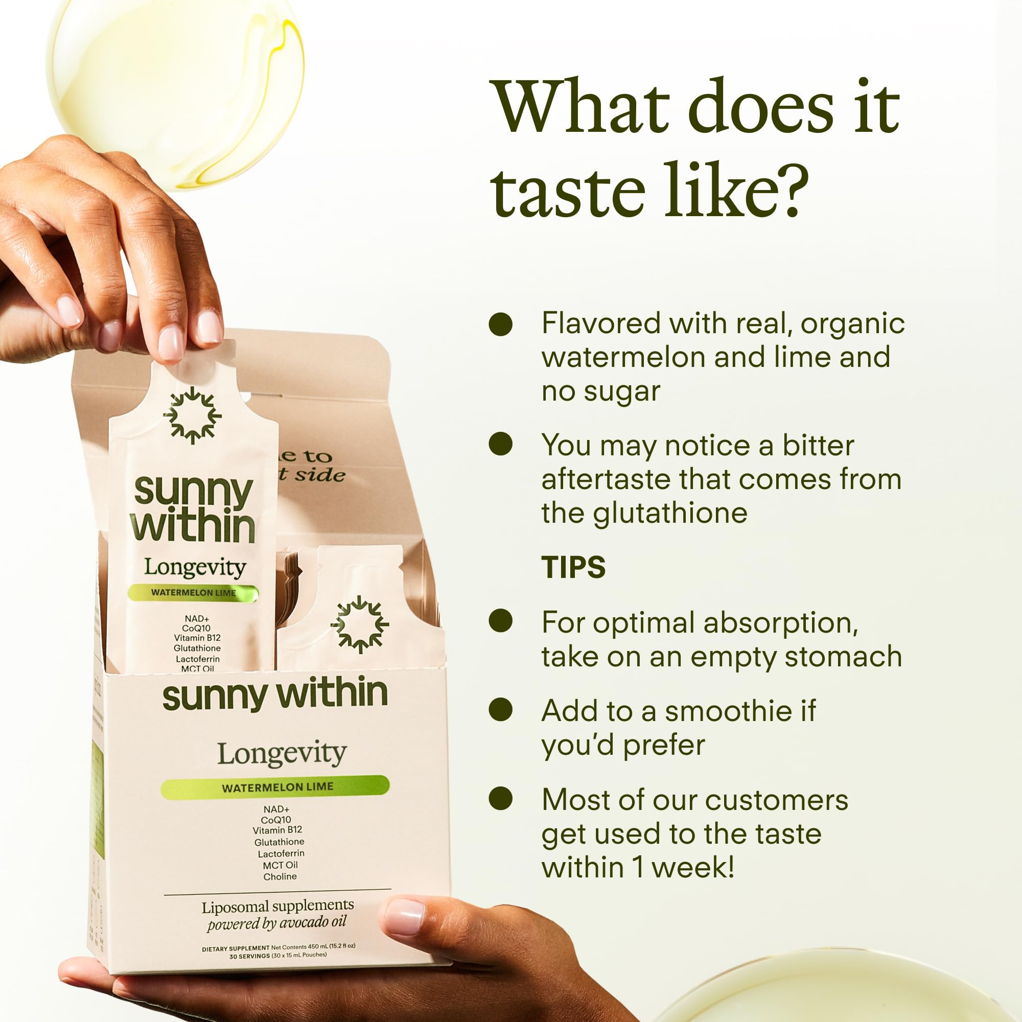 Sunny Within presentación con frutas watermelon lime mostrando sabor natural