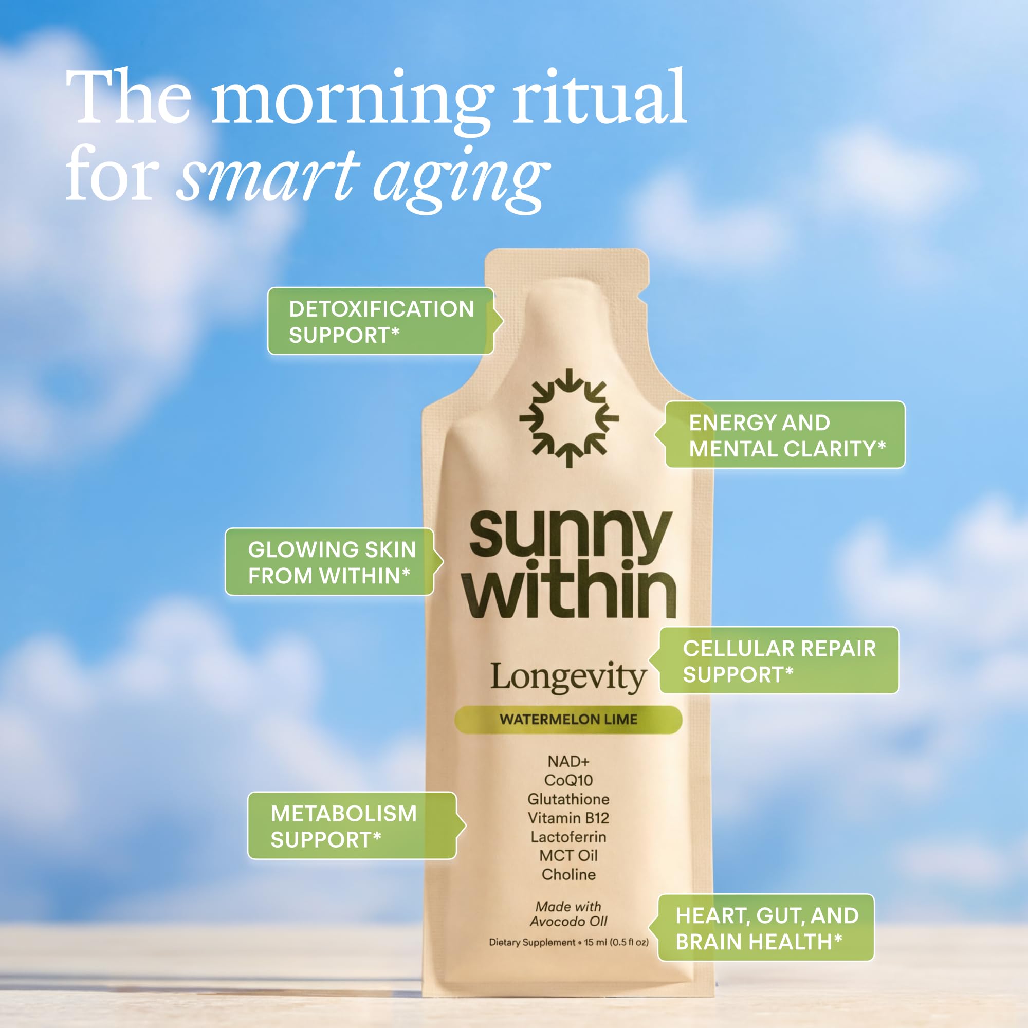 Sunny Within textura del líquido liposomal, ilustrando absorción mejorada