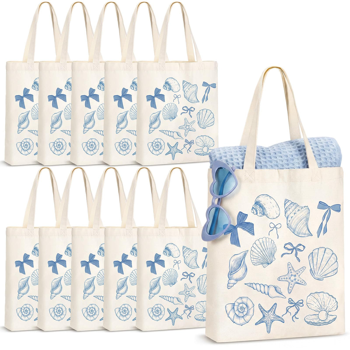 Sunnymove vista frontal del pack de seis bolsas azules, ideal para regalos de fiesta
