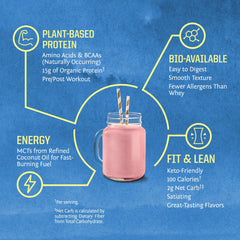 Sunwarrior batido berry en vaso listo para recuperación postentreno