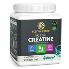 Sunwarrior envase frontal, creatina pura y vegana para confianza